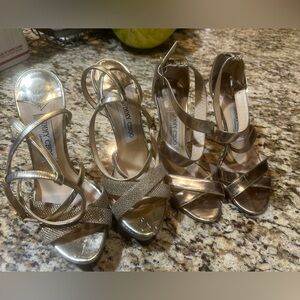 Two pairs of Jimmy Choo Gold Strappy Heels size 38